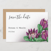 Deep Paarse King Protea Waterverf Art Save The Date (Voorkant / Achterkant)