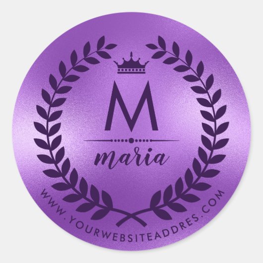 Deep-Paarse Laurel Wreath on Shiny Paars Ronde Sticker (Voorkant)