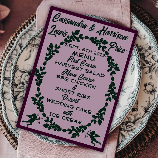 Deep Paarse rustieke bruiloft Menu