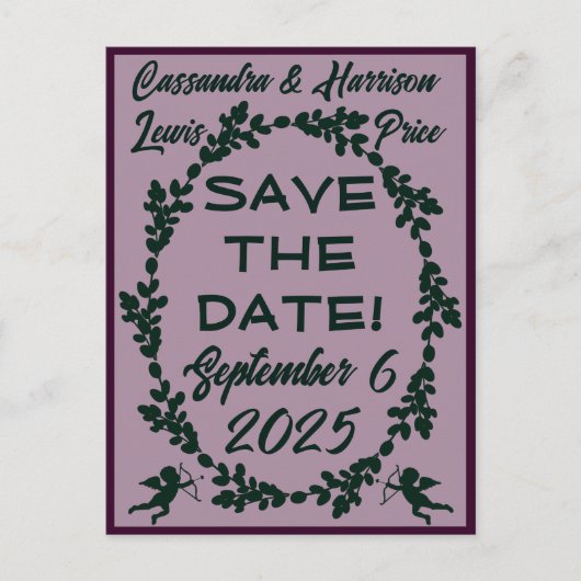 Deep Paarse rustieke bruiloft Save-the-Date Briefkaart (Voorkant)