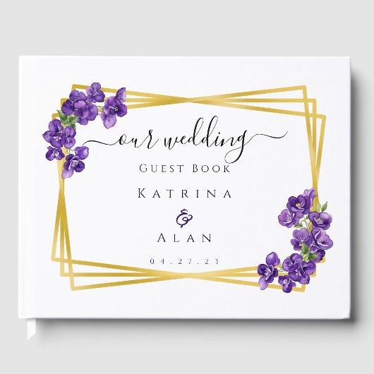 Deep Paarse Violets Bruiloft Gastenboek (Voorkant)