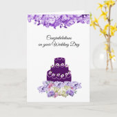 Deep Paarse Wedding Cake Gefeliciteerd Kaart (Gele Bloem)
