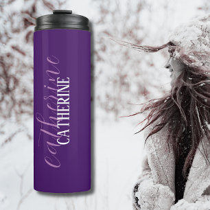 Deep Paarse wit Elegant Minimaal Gepersonaliseerd Thermosbeker