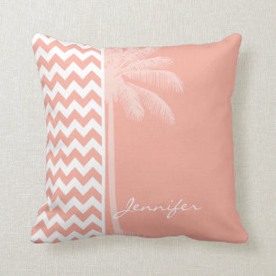 Deep Peach Chevron; Zomerpalm Kussen