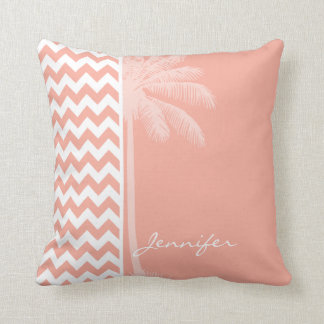 Deep Peach Chevron; Zomerpalm Kussen