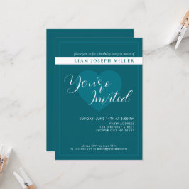 Deep Petrol Custom Script Verjaardag Uitnodiging