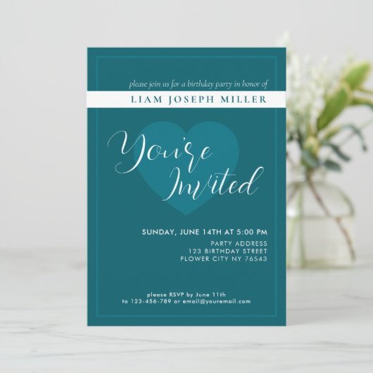 Deep Petrol Script personnalisé Invitation d'anniv (Debout devant)