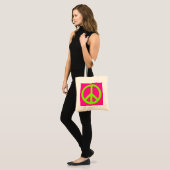 Deep Pink and Chartreuse Peace Symbol Tote Bag (Voorkant (model))