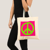 Deep Pink and Chartreuse Peace Symbol Tote Bag (Voorkant (product))