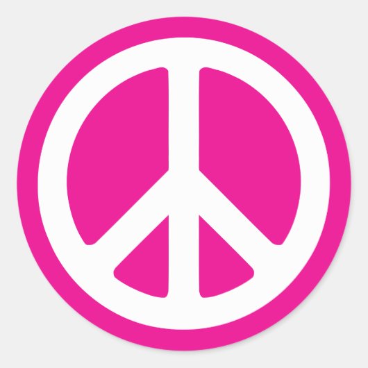 Deep Pink and White Peace Symbol Ronde Sticker (Voorkant)