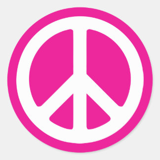 Deep Pink and White Peace Symbol Ronde Sticker
