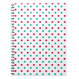 Deep Pink, Aqua, White Polka geotteerd Notitieboek