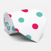 Deep Pink, Aqua, White Polka geotteerd Stropdas (Opgerold)