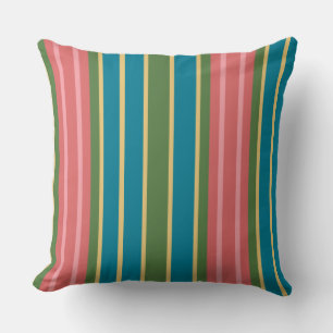 Deep Pink, Blue, Green Striped Pillow of Cushion Kussen