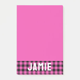 Deep Pink Buffalo Check Witte Naam Post-it® Notes