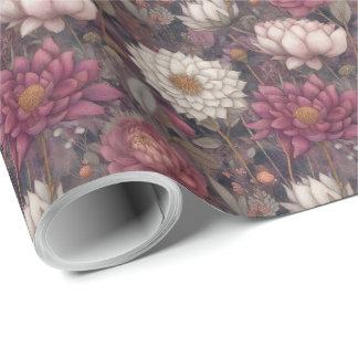 Deep Pink & Cream Dahlia Botanical Vintage Floral Cadeaupapier