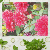 Deep Pink Dahlias Tea Towel Theedoek (Gevouwen)