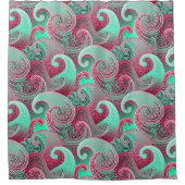 Deep Pink en Aqua Paisley Boho Damask Pattern Douchegordijn (Voorkant)