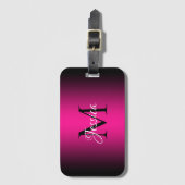 Deep Pink en Black Ombre Elegant Monogram Bagagelabel (Voorkant (verticaal))