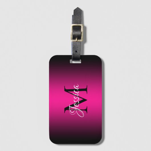 Deep Pink en Black Ombre Elegant Monogram Bagagelabel (Voorkant (verticaal))