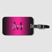 Deep Pink en Black Ombre Elegant Monogram Bagagelabel (Voorkant (horizontaal))