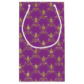 Deep Pink en Gold Damask Gift Bag Klein Cadeauzakje (Achterkant)