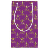 Deep Pink en Gold Damask Gift Bag Klein Cadeauzakje (Voorkant)