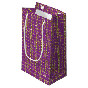 Deep Pink en Gold Stripes Gift Bag Klein Cadeauzakje