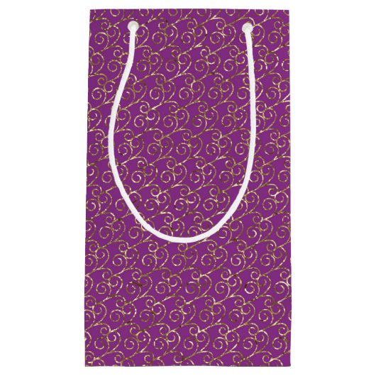 Deep Pink en Gold Swirls Gift Bag Klein Cadeauzakje (Voorkant)