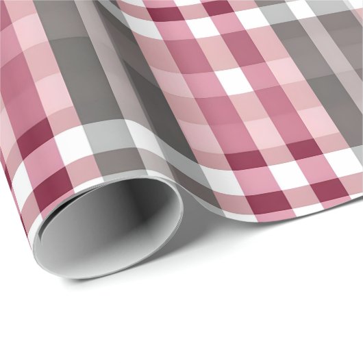  Deep Pink en Grey Fun Plaid Cadeaupapier (Rol Hoek)