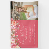 Deep Pink Floral String Light Afstuderen Banner (Verticaal)