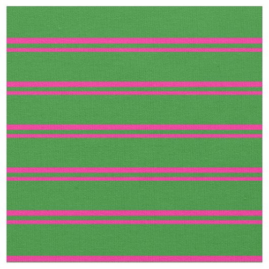 Deep Pink & Forest Green Stripes Pattern Stof (Close Up)