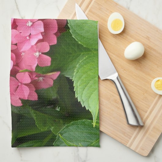 Deep Pink Hydrangeas Theedoek (Quarter Fold)