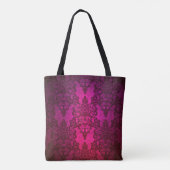 Deep Pink Paarse Fancy Floral Damask Draagtas (Achterkant)