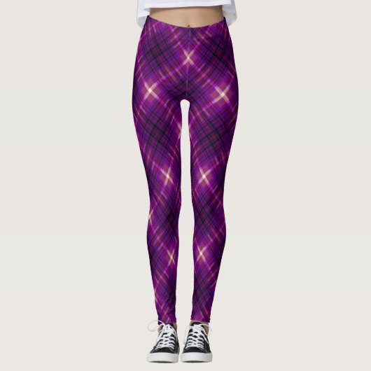 Deep Pink Paarse Modern Tartan Leggings (Voorkant)