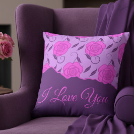 Deep Pink Roses On Purple Love You Kussen