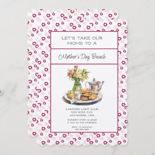Deep Pink Spring Floral Moederdag Brunch Kaart (Voorkant / Achterkant)