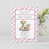 Deep Pink Spring Floral Moederdag Brunch Kaart (Staand voorkant)