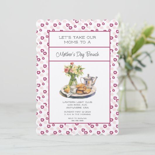 Deep Pink Spring Floral Moederdag Brunch Kaart (Staand voorkant)