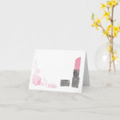 Deep Pink Waterverf Lipstick Note Kaart (Gele Bloem)