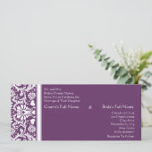 Deep Plum Damask Swirls Wedding Invitation Kaart (Staand voorkant)