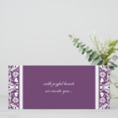 Deep Plum Damask Swirls Wedding Invitation Kaart (Staand voorkant)
