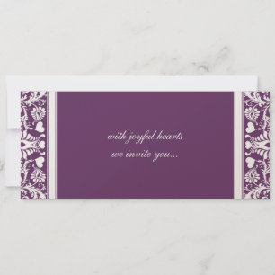 Deep Plum Damask Swirls Wedding Invitation Kaart