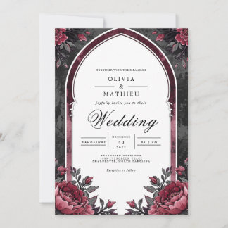 Deep Plum Floral Archway Wedding Kaart