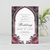 Deep Plum Floral Archway Wedding Kaart (Staand voorkant)