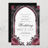 Deep Plum Floral Archway Wedding Kaart (Voorkant / Achterkant)