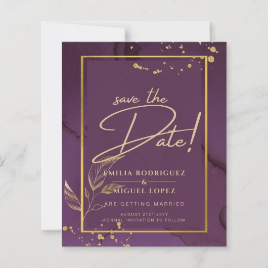 DEEP PURPLE FEUILLES D'OR Invitation de mariage (Devant)
