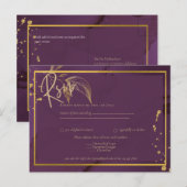 DEEP PURPLE GOLD LEAVES Huwelijksuitnodiging Briefkaart (Voorkant / Achterkant)