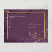 DEEP PURPLE GOLD LEAVES Huwelijksuitnodiging Briefkaart (Achterkant)