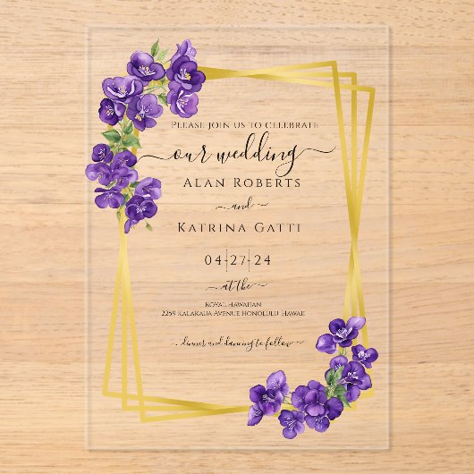 Deep Purple Violets Wedding Invitation (Recto)